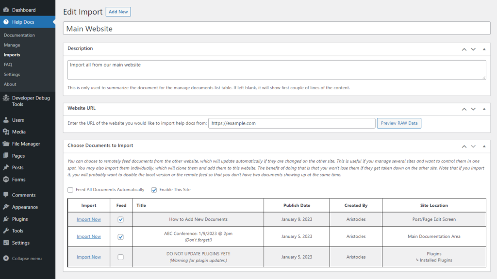 Auto feeds and imports